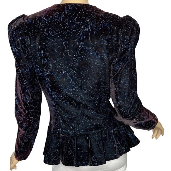 Vintage Scott McClintock Sportswear Blazer Jacket Velvet Blue Puff Sleeve Size 8 - Picture 2 of 10